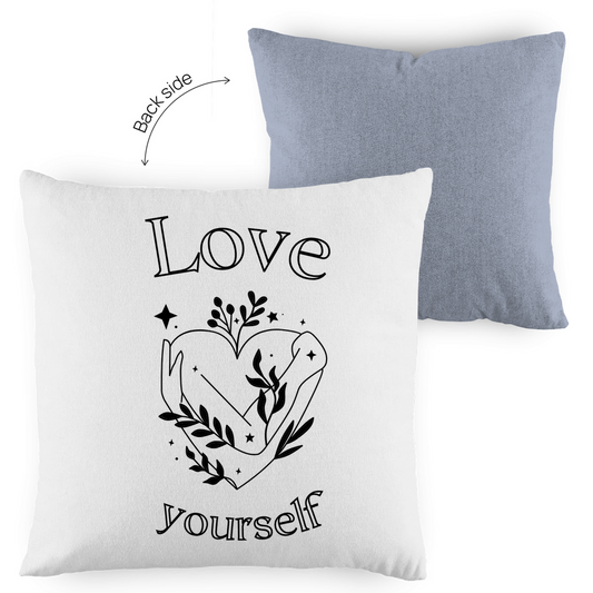 Love yourself Kissen zweifarbig | Selbstliebe Dekokissen | Vintage Kissen mit Statement |
