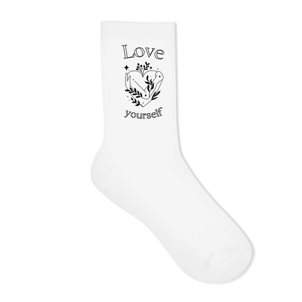 Love yourself Socken Damen & Herren | Statement Crew Socks | Selbstliebe Motivsocken |