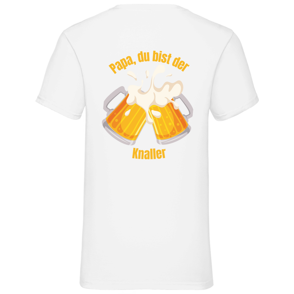T-Shirt „Papa, du bist der Knaller“ – Herren V-Neck mit Bier-Motiv | Lustiges Vatertags-Shirt