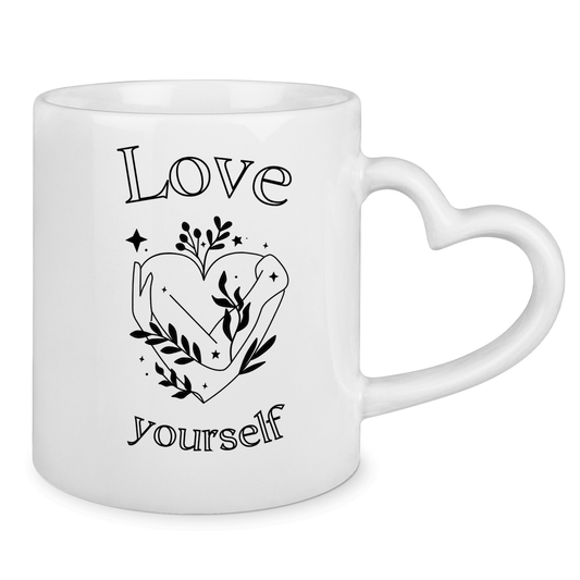 Love yourself Tasse mit Herzhenkel | Selbstliebe Geschenk Tasse | Statement Kaffeetasse
