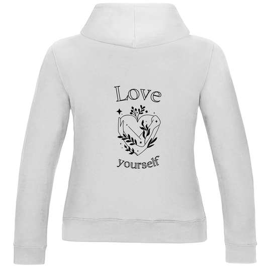 Love yourself Damen Hoodie | Selbstliebe Kapuzenpullover | Statement Hoodie mit Front- & Rückendruck